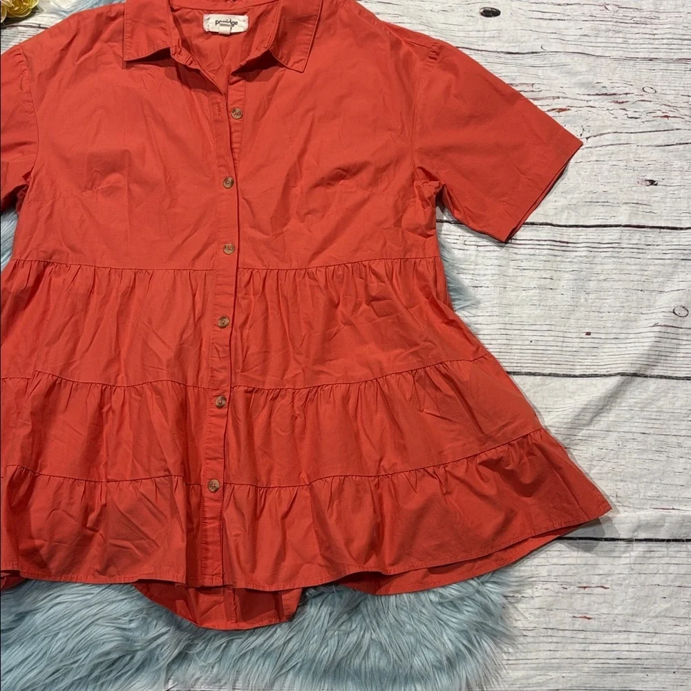 Anthropologie Porridge Orange Tiered Button Front Shirt - Picture 7 of 8